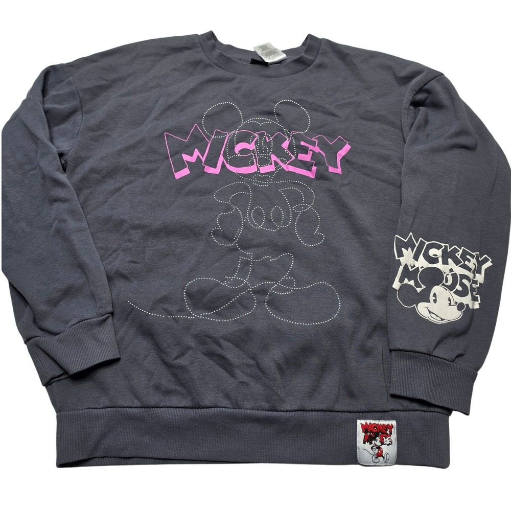 Disney Mickey Mouse Sweatshirt Slate Grey Pink Graphic Pullover LS42406TT Med